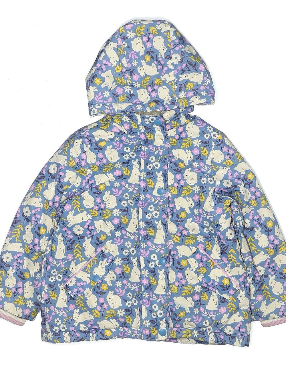 Mini Boden Lavender Bunny Print Hooded Puffer Jacket